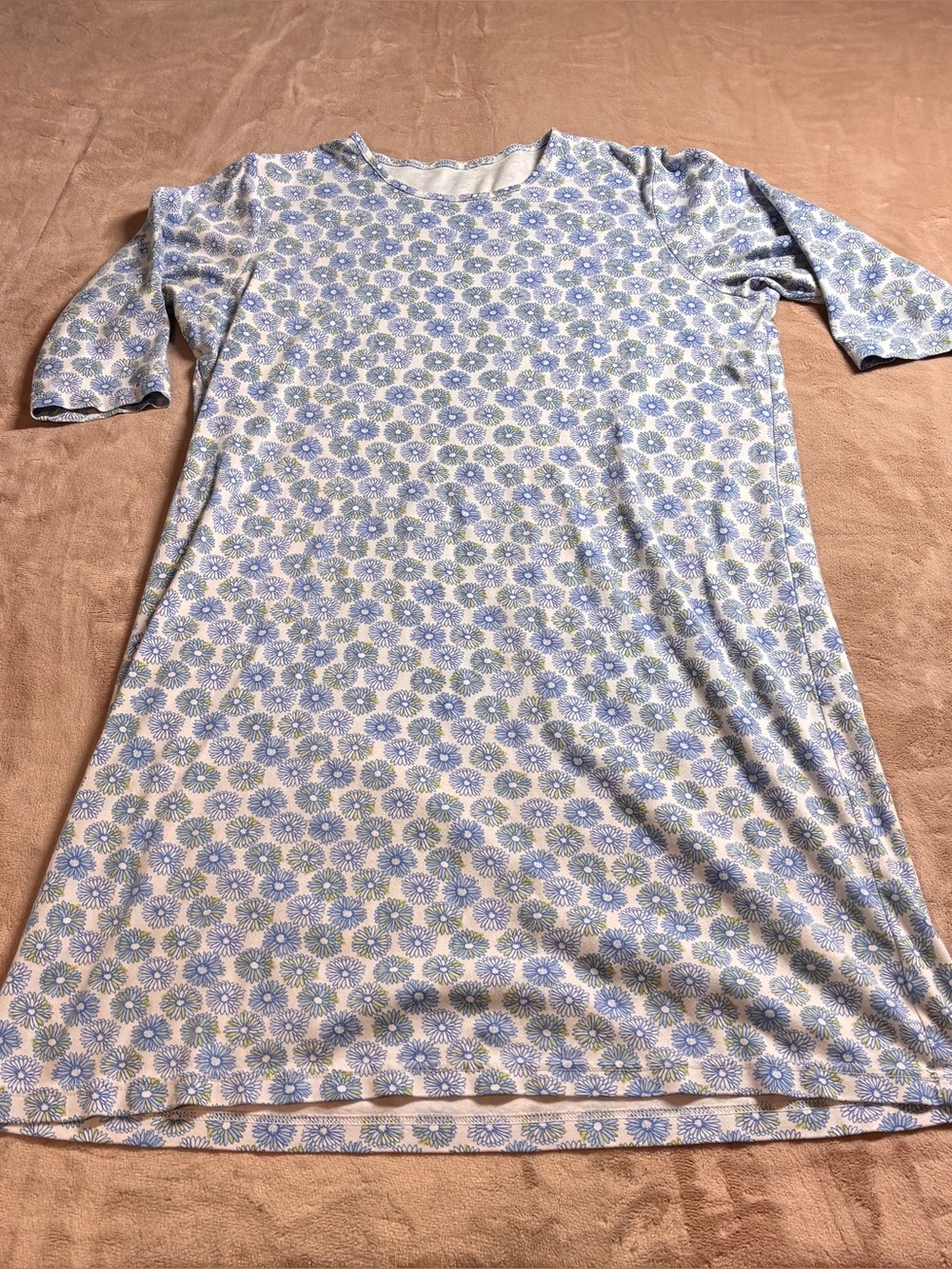 L.L.Bean Floral Supima Cotton Nightgown Lounge Dress Blue Women’s 1X Cottagecore
